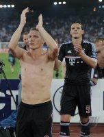 Fussball CHL  Saison 2011/2012: JUBEL Bastian Schweinsteiger (FC Bayern Muenchen)