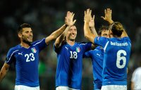 Fussball International EM 2012-Qualifikation:  Jubel Antonio Nocerino, Riccardo Montolivo, Claudio Marchisio, Federico Balzaretti (v. li., Italien)