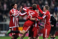Fussball 1. Bundesliga : (v. li.) Bayern JUBEL mit Mario Gomez, Thomas Mueller , Franck Ribery, Bastian Schweinsteiger