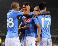 FUSSBALL SERIE A:  JUBEL Inler Goekhan, Cavani , Hamsik Marek (v. li., Napoli)