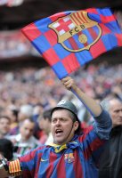 Fussball Champions League Finale 2011:  Barca Fan mit Fahne
