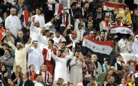 Fussball AFC Asian Cup 2011: Irak Fankurve mit Fahnen