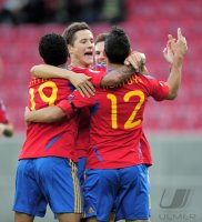 Fussball U21-Europameisterschaft 2011: JUBEL Thiago Alcantara , Ander Herrera , Martin Montoya (v.li., Spanien)