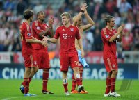 Fussball CHL  Saison 2011/2012:  Thomas Mueller, Jerome Boateng, Toni Kroos , Philipp Lahm (v. li., FC Bayern Muenchen)