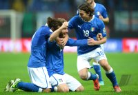 Fussball International WM Qualifikation 2014:  Jubel mit Pablo Osvaldo, Daniele De Rossi, Riccardo Montolivo (v. li., Italien)