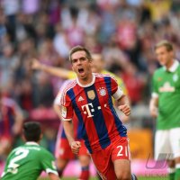 Fussball 1. Bundesliga Saison 14/15: JUBEL Philipp Lahm (FC Bayern Muenchen)