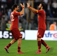 FUSSBALL SERIE A:  Marco Borriello, Mirko Vucinic (v. li., AS Rom)