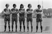 Fussball 1. Bundesliga Saison 1974/1975: Rummenigge, Mamajewski, Weiss, Michelberger, Wunder