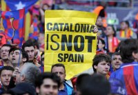 Fussball Champions League Finale 2011: Barca Fans mit einem Plakat CATALONIA IS NOT SPAIN