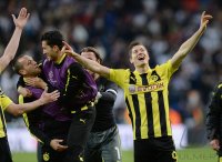 FUSSBALL INTERNATIONAL CHL HALBFINALE 12/13: Schlussjubel Robert Lewandowski (Borussia Dortmund)