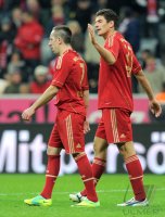 Fussball 1. Bundesliga, Saison 2011/2012:  Franck Ribery, Mario Gomez (v. li., FC Bayern Muenchen)