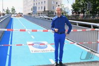 Eroeffnung Radbruecke Tuebingen; Tuebingens Oberbuergermeister Boris Palmer (Die Gruenen)