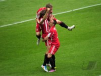 Fussball 1. Bundesliga : Bastian Schweinsteiger, Thomas Mueller, Franck Ribery (v. li., FC Bayern Muenchen)