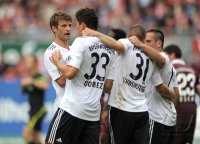 Fussball 1. Bundesliga, Saison 2011/2012:  JUBEL nach dem TOR , Thomas Mueller, Mario Gomez (v. li., FC Bayern Muenchen)