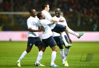 Fussball International:  Jubel mit Mathieu Valbuena und Patrice Evra  (Frankreich)