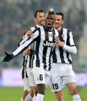 FUSSBALL SERIE A:  Vucinic Mirko, Pogba Paul mit Leonardo Bonucci (v. li., Juventus Turin)