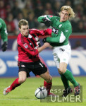 Fussball 1. Bundesliga: Leverkusen - Wolfsburg, Zweikampf