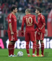Fussball 1. Bundesliga, Saison 2011/2012: Mario Gomez, Arjen Robben , Thomas Mueller (v. li. FC Bayern Muenchen)