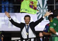 Fussball Champions League Finale 2015: JUBEL Trainer Luis Enrique (Barca)