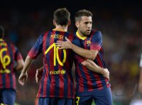 FUSSBALL International 2013/2014: Lionel Messi (Barca) und Jordi Alba (Barca)