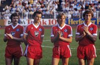 Fussball Deutsche Nationalmannschaft - HSV:  Groh, Beckenbauer, Hieronymus, Jakobs
