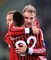 FUSSBALL SERIE A:  JUBEL Maxi Lopez, Stephan El Shaarawy (v.re., AC Mailand)