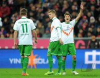 Fussball 1. Bundesliga, Saison 2011/2012: Markus Rosenberg , Aaron Hunt , Aleksandar Ignjovski (v. li., SV Werder Bremen)