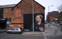 Fussball CHL 18/19 Achtelfinale: Trainer Klopp (FC Liverpool) als Wandmalerei