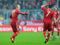 Fussball CHL  Saison 2011/2012: JUBEL Arjen Robben , Franck Ribery (v. li., FC Bayern Muenchen)
