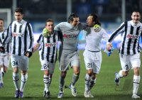 FUSSBALL SERIE A:  Jubel mit Luca Marrone, Emanuele Giaccherini , Gianluigi Buffon, Andrea Pirlo, Giorgio Chiellini (v. li., Juventus Turin)