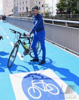 Eroeffnung Radbruecke Tuebingen; Tuebingens Oberbuergermeister Boris Palmer (Die Gruenen)