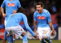 Fussball Champions League  Saison 2011/2012:  Ezequiel Lavezzi (re.) mit Edinson Cavani (Neapel)