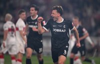 Fussball DFB Pokal  Halbfinale  2025/2026  23.04.2026VfB Stuttgart - SC Freiburg , JUBEL, JUBELT, JUBELN, OPTIMISTISCH, FREUDE, FREUEN, POSITIV, POSITIVE EMOTION, POSITIVE EMOTIONEN,
