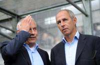 1. Fussball Bundesliga: Praesident Rainer Beeck mit Trainer Reiner Maurer (v.li., 1860 Muenchen)