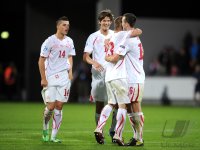 Fussball U21-Europameisterschaft 2011:  JUBEL mit Granit Xhaka , Timm Klose , Nassim Ben Khalifa , Francois Affolter (v.li., Schweiz)
