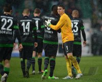 Fussball 1. Bundesliga : Sokratis Papastathopoulos, Aaron Hunt, Assani Lukimya, Torwart Sebastian Mielitz (v. li., SV Werder Bremen)