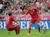 Fussball 1. Bundesliga, Saison 2011/2012: Thomas Mueller (FC Bayern Muenchen)  und Mario Gomez (FC Bayern Muenchen)
