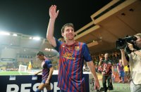 Fussball UEFA SUPER CUP 2011: JUBEL Lionel Messi (Barca)