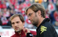 1. Fussball Bundesliga: Trainer Thomas Tuchel (li, 1. FSV Mainz 05) mit Trainer Juergen Klopp (re, Borussia Dortmund)