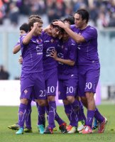 FUSSBALL SERIE A:   Jubel mit Ljajic Adem, Aquilani Alberto, Borja Valero, Luca Toni (v. li. AC Florenz)