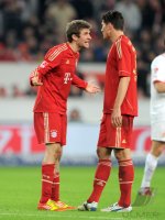 Fussball 1. Bundesliga :  Thomas Mueller, Mario Gomez (v. li., FC Bayern Muenchen)