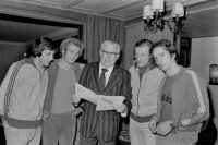 Fussball 1. Bundesliga Saison 1972/1973: Schneider, Hoeness, Neudecker, Roth, Rybarczyk