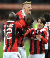FUSSBALL SERIE A:  Traore Bakaye, Ignazio Abate, Mario Balotelli, Bojan (v. li., AC Mailand)