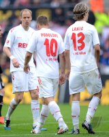 Fussball 1. Bundesliga, Saison 2011/2012:  Miso Brecko, Lukas Podolski, Martin Lanig (v.li., 1. FC Koeln)