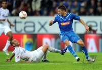 Fussball 1. Bundesliga : Nicolas Plestan (li, FC Schalke 04) gegen Vedad Ibisevic (re, TSG 1899 Hoffenheim)