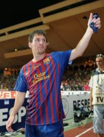 Fussball UEFA SUPER CUP 2011: JUBEL Lionel Messi (Barca)