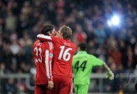Fussball Champions League  Saison 2010/2011: (v. li.) Bayern JUBEL Mario Gomez, Andreas Ottl