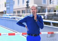 Eroeffnung Radbruecke Tuebingen; Tuebingens Oberbuergermeister Boris Palmer (Die Gruenen)