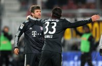 Fussball 1. Bundesliga : (v. li.) Bayern JUBEL Thomas Mueller, Mario Gomez