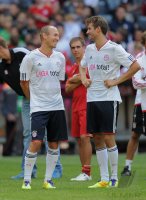 Fussball 1. Bundesliga 2011/2012:  Arjen Robben (FC Bayern Muenchen) und Thomas Mueller (FC Bayern Muenchen)
